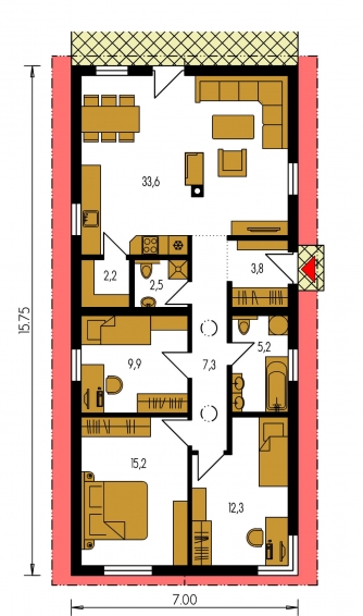 Plan de sol du rez-de-chaussée - BUNGALOW 184